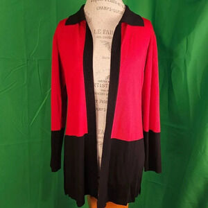 Exclusively Misook Womens Red Black‎ Open Front Cardigan Sweater XS